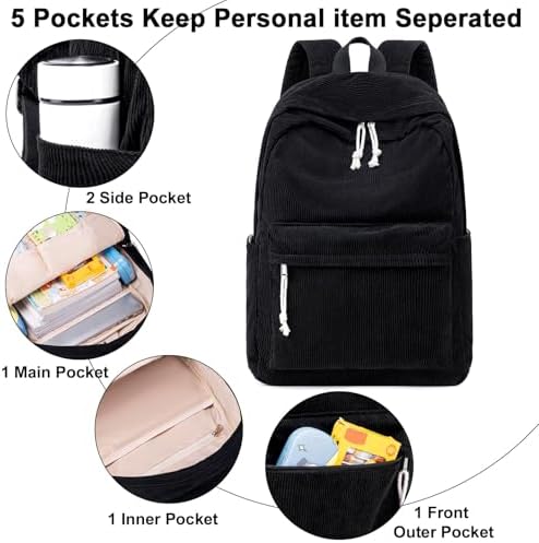 School Backpack for Teen Girls Bookbags Elementary High School Corduroy Laptop Bags Women Travel Daypacks