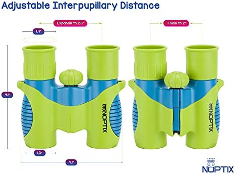 Binoculars for Kids, Girls or Boys Real Kids Binoculars in Vibrant Green Blue - Includes Sticker Book with 40 Bird Species - Small Toys for Toddlers