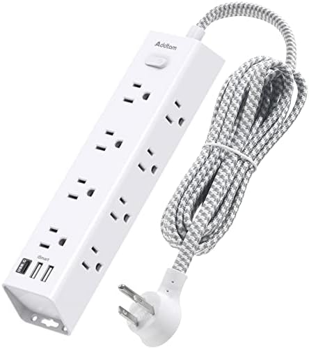 Surge Protector Power Strip - 10 FT Extension Cord, Power Strip with 12 Widely AC Outlet 3 USB, Flat Plug, Wall Mount Overload Protection, 1050J, Desk Charging Station for Home Office, ETL Listed