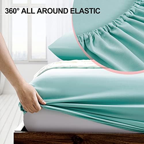 FreshCulture King Fitted Sheet Only - Hotel Quality Ultra Soft & Breathable Brushed Microfiber Fitted Sheet with 21 Inch Deep Pockets - Fits King Size Bed (Spa Blue)