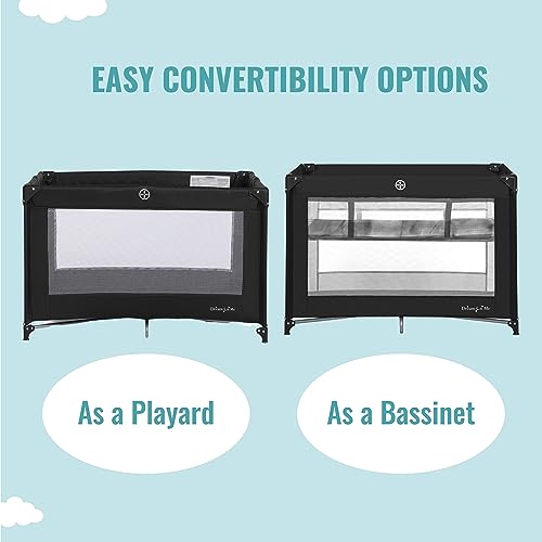 Dream On Me Zazzy Portable Playard with Bassinet in Black, Lightweight Packable and Easy Setup Baby Playard with Mattress and Travel Bag