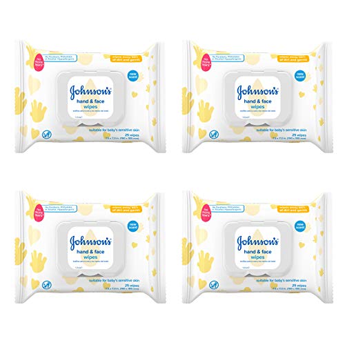 Johnson's Baby Hand & Face Baby Sanitizing Cleansing Wipes for Travel and On-The-Go, No More Tears Formula, Paraben and Alcohol Free, 25 ct, Case of 4