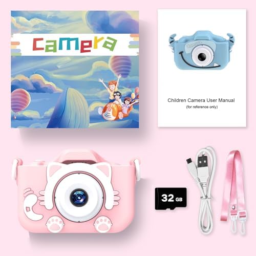 Goopow Kids Camera Toys for 3-8 Year Old Girls Boys,Children Digital Video Camcorder Camera with Cartoon Soft Cover, Best Chritmas Birthday Festival Gift for Kids - 32G SD Card Included