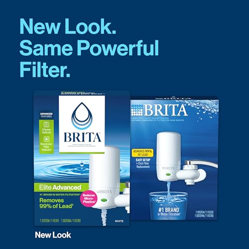 Brita Water Filter for Sink, Complete Faucet Mount Water Filtration System for Tap Water, Reduces 99% of Lead, White