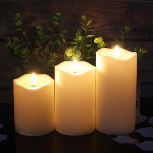 ANGELLOONG Flickering Flameless Candles, Realistic LED Candles with Remote and Timer, Set of 3 Battery Operated Candles for Room Fall Home Decor Wedding Christmas Decorations