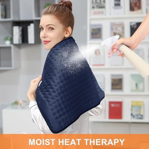 Electric Heating Pads,Heating Pad for Back,Shoulder,Hot Pad for Neck and Arms,Abdomen,Moist Heated Pad for Legs and Knee,Auto Shut Off(Navy Blue, 33''×17'')