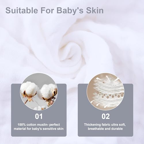 SWEET DOLPHIN 12 Pack Baby Muslin Washcloths - Soft Face Cloths for Newborn, Absorbent Bath Wash Cloths, Wipes, Burp Rag - Toddlers Essentials Stuff, Baby Registry as Shower -10"x10", White
