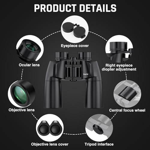 10x50 Binoculars for Adults - HD High Powered Binoculars for Bird Watching, IPX7 Waterproof Fogproof,Fully Multi-Coated BAK4 Prism Optics for Hunting,Travel