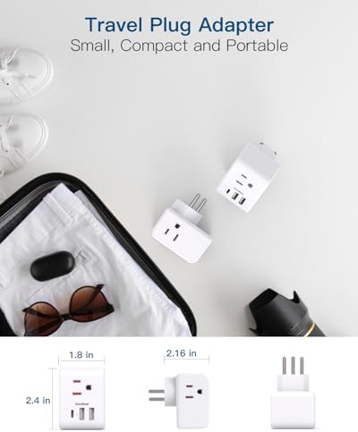 2 Pack Israel Power Adapter, One Beat Israel Travel Plug Adapter with 3 American Outlets 3 USB Ports(1 USB C), 6 in 1 Type H Travel Adapter Plug Converter for US to Israel, Jerusalem, Palestine