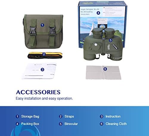 AOMEKIE Marine Binoculars for Adults 10x50 Waterproof Binoculars with Rangefinder Compass BAK4 Prism FMC Lens for Birdwatching Hunting Boating