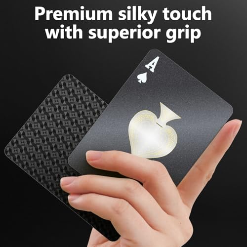BIERDORF Waterproof Playing Cards - Durable Cool Plastic Deck of Cards - Standard Index Professional Poker Cards - Vintage Casino Card Themed Games for Family or Adults - 2 Pack of Black Diamond Style