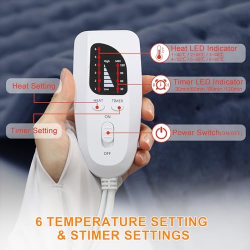 Electric Heating Pads,Heating Pad for Back,Shoulder,Hot Pad for Neck and Arms,Abdomen,Moist Heated Pad for Legs and Knee,Auto Shut Off(Navy Blue, 24''×12'')