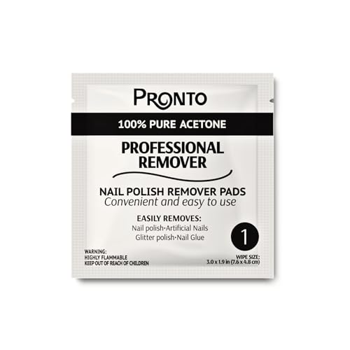 Pronto Pure Acetone Nail Polish Remover Pads, Individual 100 Pcs Nail Soak Off Pads for Gel Nail Polish, Nail Polish Remover Wipes for Quick Professional Nail Polish Removal Nail Pad For Salon & Home