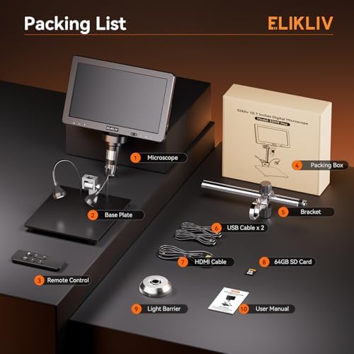 Elikliv EDM9 Max Digital Microscope: 20MP 10.1" 1500X HD IPS HDMI Coin Microscope Magnifier for Error Coins with Screen & Light, LCD Soldering Microscopes for Adults, PC/TV View, 64GB