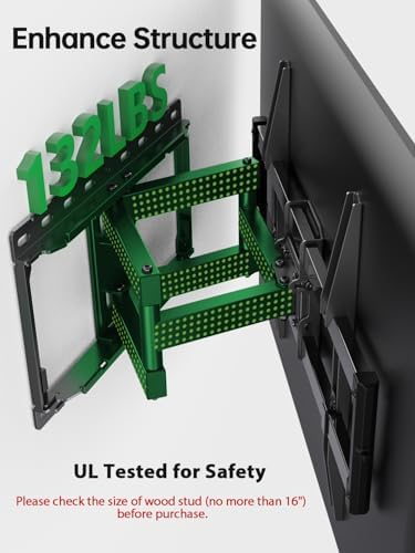 USX Mount Full Motion TV Wall Mount for Most 42-86 inch Flat Screen/LED/4K, TV Mount Bracket Dual Swivel Articulating Tilt 6 Arms, Fits 8” 12” 16" Wood Studs,Max VESA 600x400mm, Holds up to 132lbs