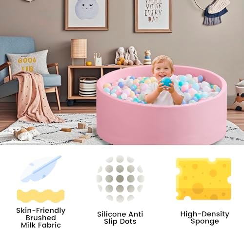 Ball Pit for Toddlers 47.24''x15.75'' Baby Ball Pit Soft Foam Ball Pits Round Lagre Kids Ball Pits Indoor and Outdoor Game Kids Play Ball Pool Ideal Gift for Children (Pink, NO Balls)