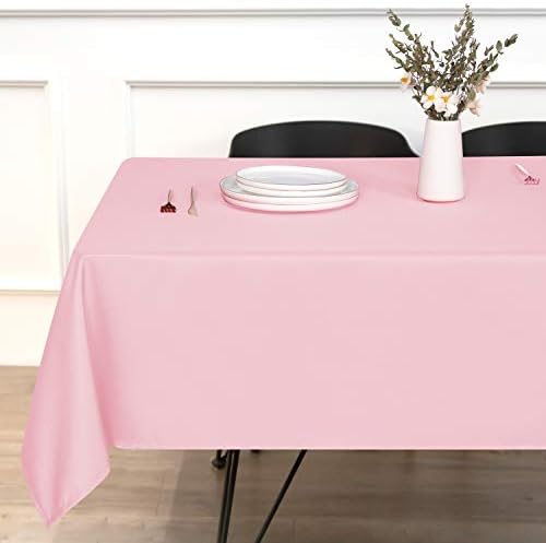 sancua Rectangle Tablecloth - 60 x 84 Inch - Stain and Wrinkle Resistant Washable Polyester Table Cloth, Decorative Fabric Table Cover for Dining Tables, Buffet Parties and Camping, Pink
