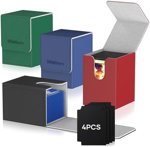Mlikero 4 Pack Card Deck Box, Commander Deck Box Holds 400+ Single Sleeved Cards with 4 Dividers, Leather Magnetic Card Box Fit for MTG, TCG (4 Colors)