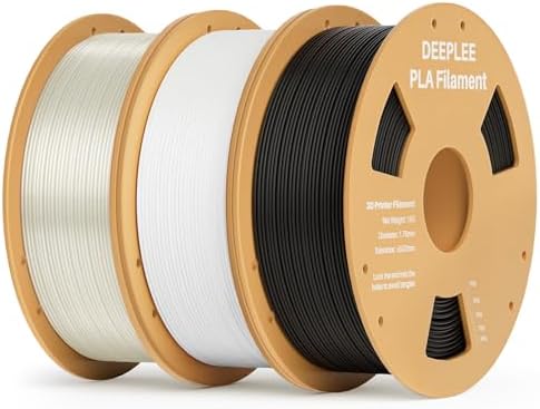 DEEPLEE PLA 1.75mm 3D Printer Filament, Dimensional Accuracy +/- 0.02mm, Neatly Wound, No Clogging, Vacuum Package, Fits for Most FDM 3D Printers, 3 Pack 1kg Black & White & Translucent