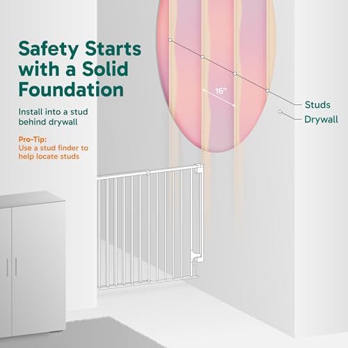 Cumbor 29.2-43" No Bottom Bar Baby Gate for Stairs, 2-in-1 Auto Close Dog Gate Indoor, Hardware Mounted Pet Gate for Doorways with Large Walk Thru Door, Child-Proof Safety Gate for Kids (Black)