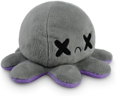 TeeTurtle - The Original Reversible Octopus Plushie - Happy Purple + Dead Gray - Cute Sensory Fidget Stuffed Animals That Show Your Mood
