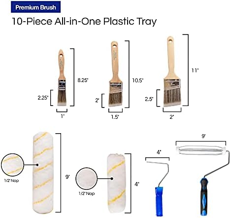 Pro Grade Paint Roller Kit, Brush & Roller,10 Piece Set, Wall Painting Naps for Professionals & Homeowners - All Paints & Stains, Washable, Reusable, Easy to Clean, Superior Absorbency.