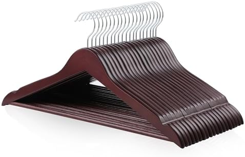 Amazon Basics Durable Wooden Suit Clothes Hangers - Cherry, 20-Pack