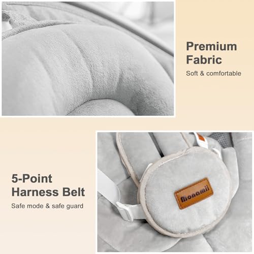 Baby Swings for Infants, Monamii Baby Swing, Bluetooth Infant Swing with Music Speaker, 5 Speeds and Remote Control, Indoor & Outdoor Use (Beige)