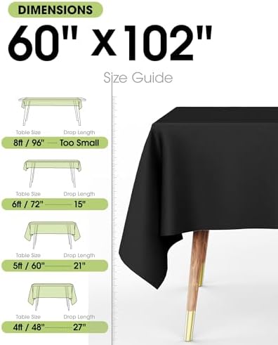 Pureegg Rectangle Table Cloth 60" x 102" – Durable Polyester Tablecloth Offers Reusable & Washable Protection, Ideal for Outdoor Party, Picnic, Wedding, Banquet and Birthday, 4 Pack, Black