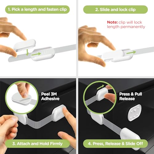 Baby Proofing Child Safety Locks (16 Pack) by Skyla Homes - The Safest, Quickest and Easiest 3M Adhesive Cabinet Latches, No Screws & Magnets, Multi-Purpose for Furniture, Kitchen, Ovens, Toilet Seats