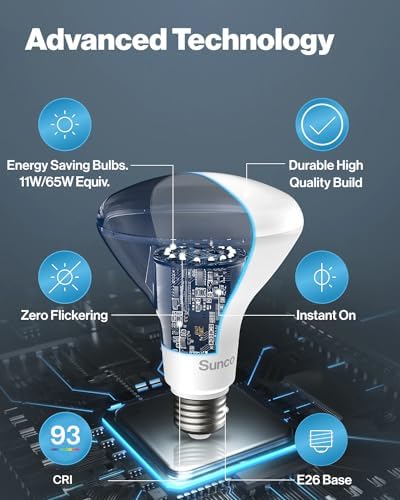 Sunco 6 Pack BR30 Light Bulb LED Recessed Can Light Bulbs, Indoor Flood Lights 850 LM, 11W (65W Equivalent), 3000K Warm White, Dimmable, E26 Base, for Home, Kitchen, Bedroom UL