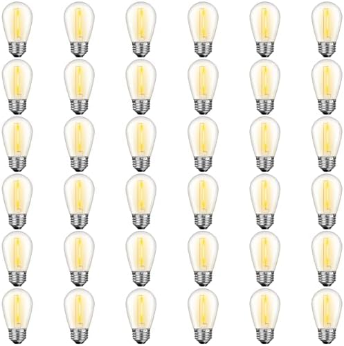 36 Pack S14 LED Bulbs for Outdoor String Lights, Shatterproof Replacement Edison Bulbs for Patio String Lights Outdoor Waterproof, Warm White 2200K, Dimmable, E26 Standard Base