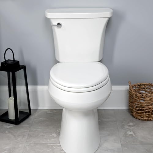 Mayfair Linden Slow Close Toilet Seat, Non Slip Heavy Duty Wood, Easy Install, Elongated, White