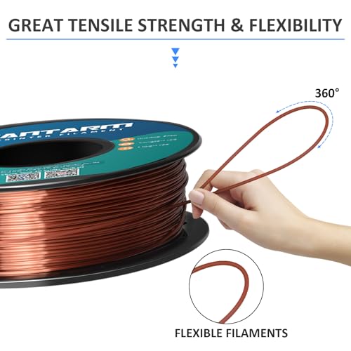 GIANTARM 3D Printer Filament, Silk Copper Pla Filament, 1Kg(2.2lbs) Spool, 1.75mm Dimension Accuracy +/- 0.03mm, 3D Printing Filament