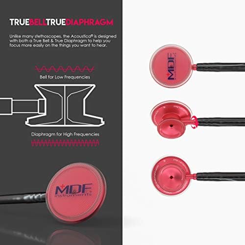 MDF Instruments, Acoustica Lightweight Stethoscope for Doctors, Nurses, Students, Home Health Use, Adult, Dual Head, Black Tube, Red Chestpiece-Headset, MDF747XPR11