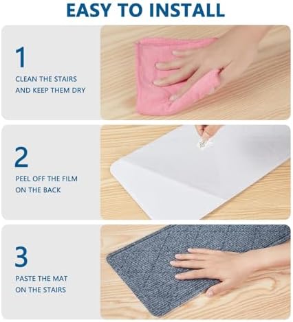 Stair Treads for Wooden Steps Indoor, 15 Pack 8" X 30" Non Slip Carpet Stair Treads with Reusable Adhesive for Kids Elders and Dogs, Surface Polyester TPR Backing Stair Runner Rugs, Dark Grey