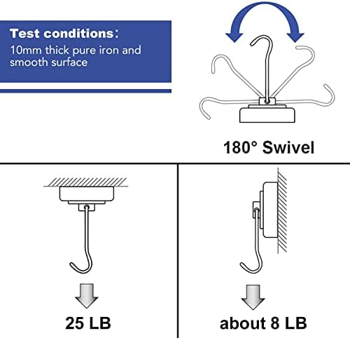 E BAVITE Swivel Swing Magnetic Hook New Upgraded, 30LB(20pack) Refrigerator Magnetic Hooks,Strong Neodymium Magnet Hook, Perfect for Refrigerator and Other Magnetic Surfaces, 60mm(2.36In) in Length
