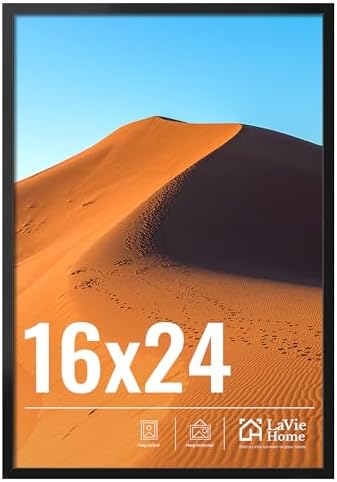 LaVie Home 16x24 Picture Frame for Wall Display, 16x24 Black Picture Frame with HD Plexiglas, 16 x 24 Poster Frame 1 Pack, Display Frame for Vertical or Horizontal, Classic Collection