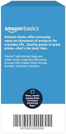 Amazon Basics Flextra Tall Kitchen Drawstring Trash Bags, Fresh Scent, 13 Gallon, 120 Count
