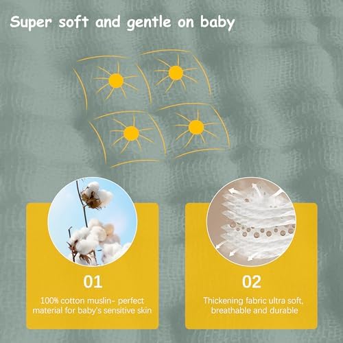 12 Pack Muslin Burp Cloths 100% Cotton Muslin Cloths Large 20''x10'' Extra Soft and Absorbent Baby Burping Cloth - Green
