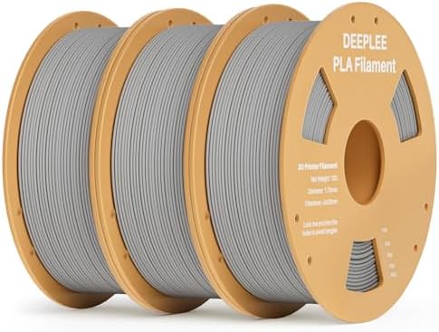 DEEPLEE PLA 1.75mm 3D Printer Filament, Dimensional Accuracy +/- 0.02mm, Neatly Wound, No Clogging, Vacuum Package, Fits for Most FDM 3D Printers, 3 Pack 1kg Grey