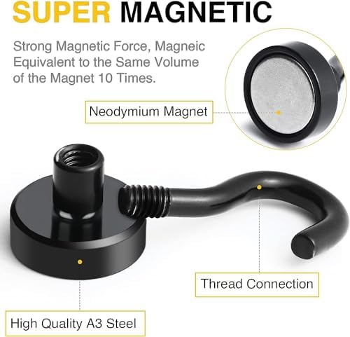 DIYMAG Magnetic Hooks, 30Lbs Strong Heavy Duty Cruise Magnet S-Hooks for Classroom, Fridge, Hanging, Cabins, Grill, Kitchen, Garage, Workplace and Office etc, (200Pack-Black),Screw in Hooks