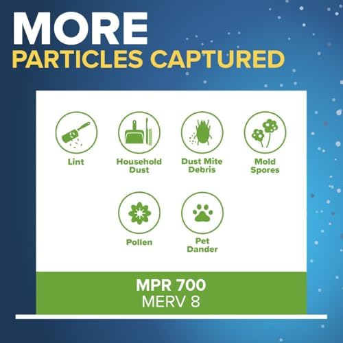 Filtrete 16x25x1 AC Furnace Air Filter, MERV 8, MPR 700, Tough on Pollen, Easy on Airflow, 3-Month Pleated 1-Inch Electrostatic Air Cleaning Filter, 4-Pack (Actual Size 15.69 x 24.69 x 1.56 in)