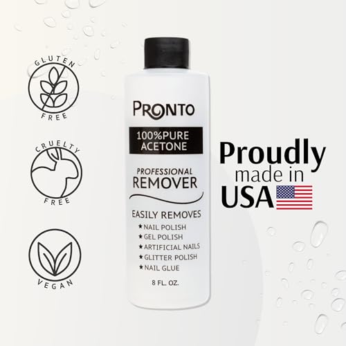 Pronto 16 Oz Acetone Nail Polish Remover and Nail Cuticle Oil Duo, 100 Percent Pure Acetone for Natural, Gel, Acrylic Nails, Cuticle Oil Drops for Repairing Damaged Cuticles and Nail Hydration