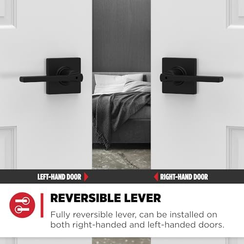Kwikset Casey Interior Privacy Door Handle with Lock, Door Lever For Bathroom and Bedroom, Matte Black Reversible Keyless Turn Lock, with Microban Protection
