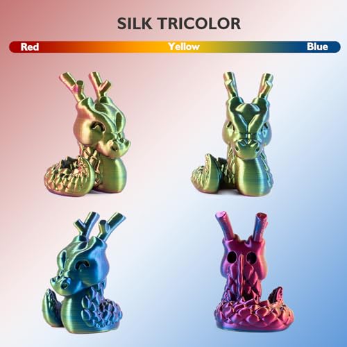 GIANTARM Tri-Colors Silk Pla Filament, 3D Printer Filament 1.75mm +/-0.02mm, 1Kg (2.2lbs) Spool, Vacuum Packaging (Red+Yellow+Blue)