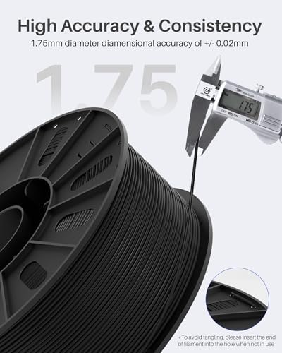 ELEGOO PETG Filament 1.75mm Black 3KG, 3D Printer Filament Dimensional Accuracy +/- 0.02 mm, 3kg Large Spool(6.6lbs) Fits for Most FDM 3D Printers