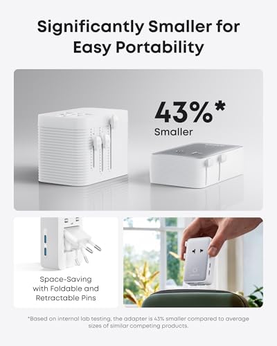 Anker Nano Travel Adapter, 5-Port Power Adapter with 1 AC, 2 USB-A, and 2 USB-C Ports, Smart Temperature Control, Compatible with Over 200 Countries, Ideal for Travel (1-Pack) (White)