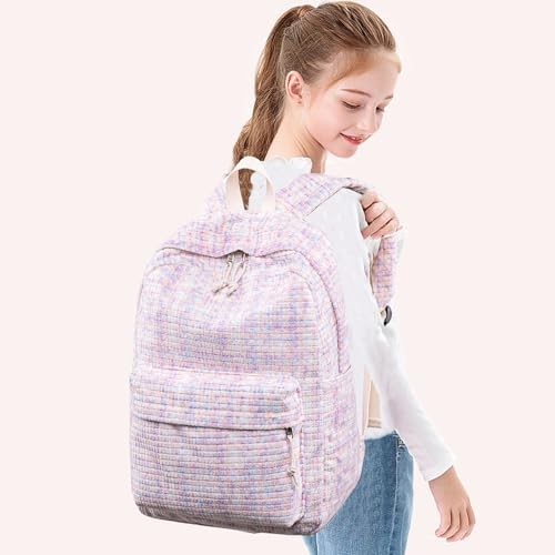 School Backpack for Teen Girls Bookbags Elementary High School Corduroy Laptop Bags Women Travel Daypacks