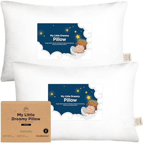 KeaBabies 2-Pack Toddler Pillow 13x18 - Soft Organic Cotton Kids Travel Bed Pillows for Sleeping, School, Nap, Machine Washable, Toddlers 2 to 5, Pillowcase Sold Separately (Soft White)